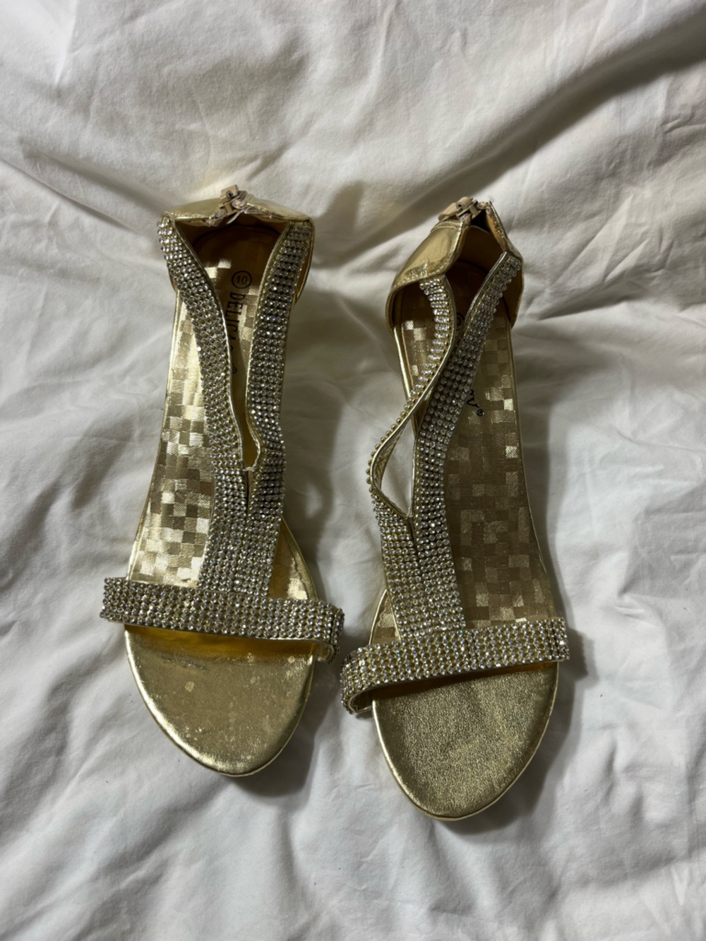 Delicacy Gold Rhinestone T-Strap Sandals